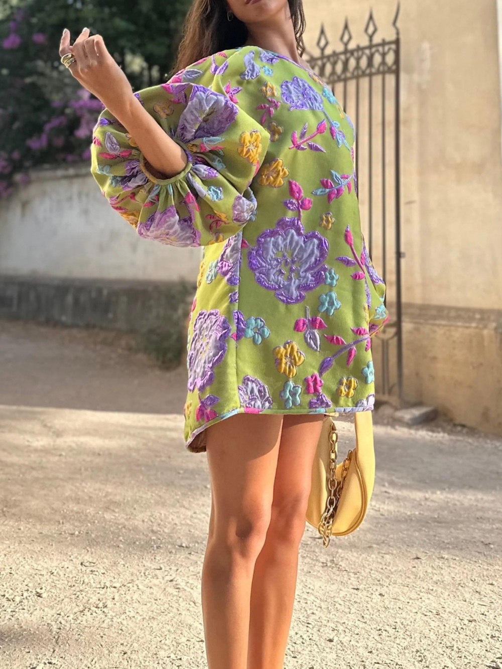 Arianne Elmy Green Mini Dress with Lavender Floral Embroidery - Picture 3 of 3